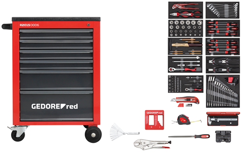 R21560002 - Tool Set I.T.Trolley Mechanic Red 166Pcs